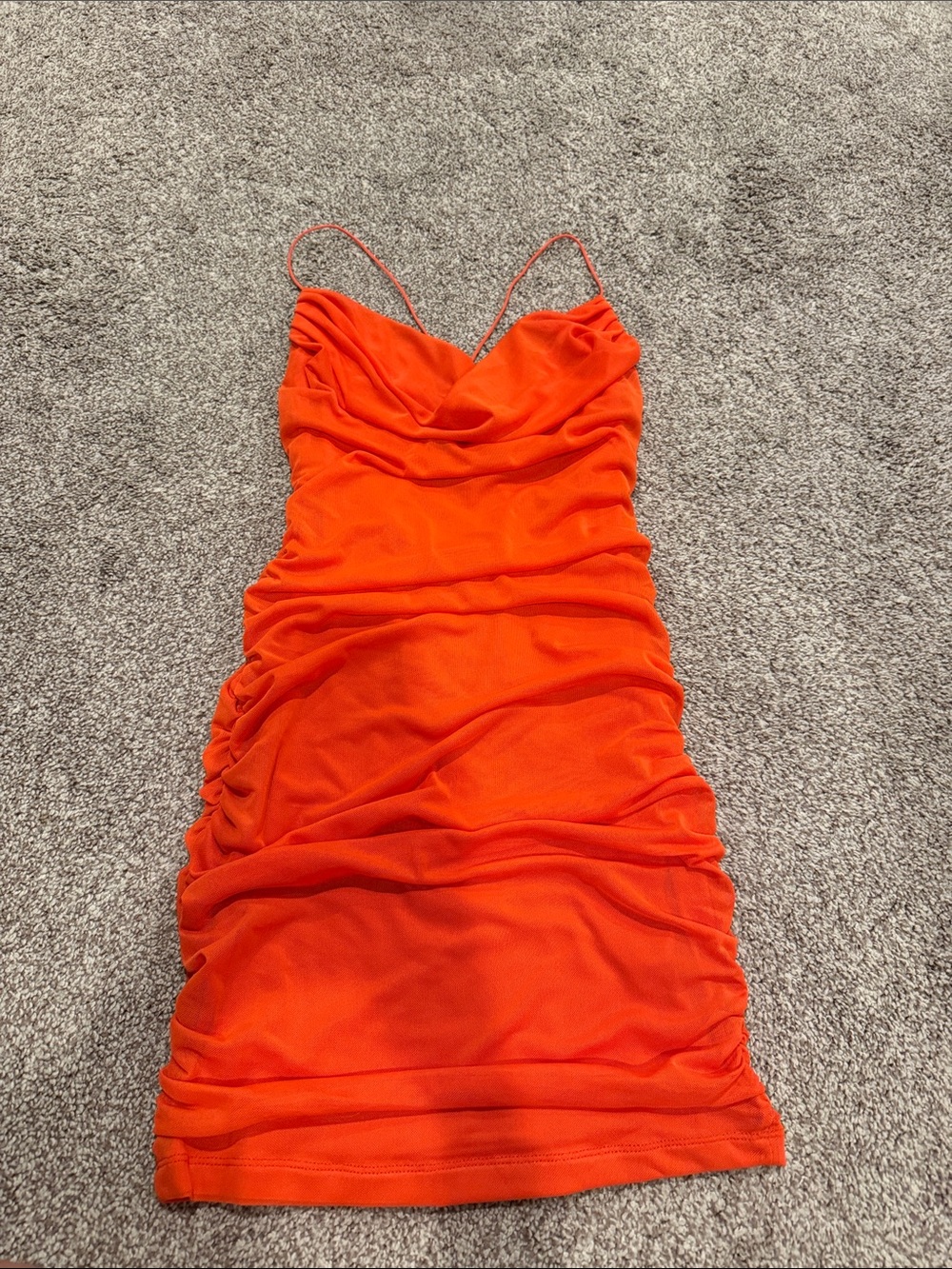 Garage Bright Orange Ruched Cowl Mini Dress